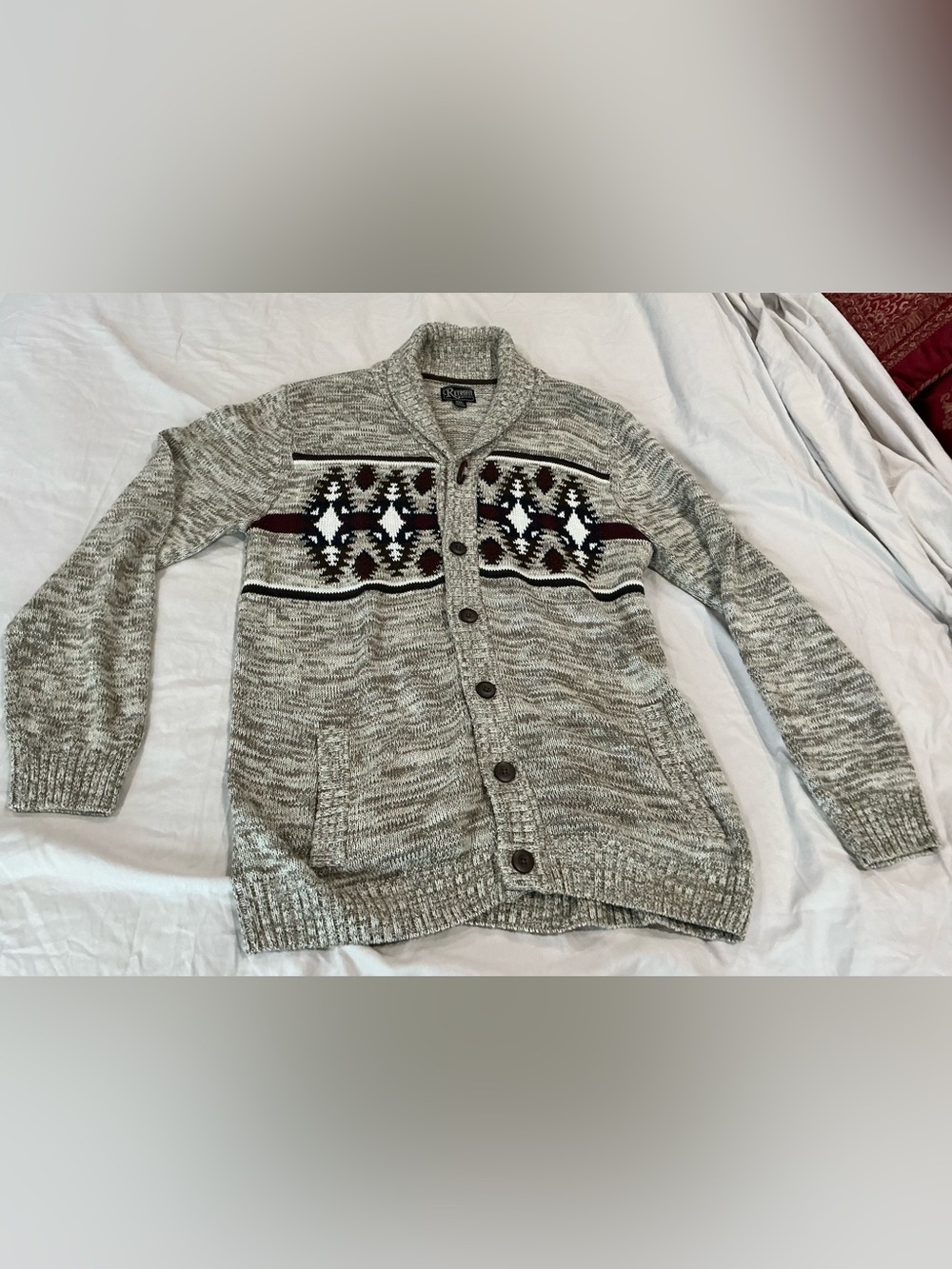 Men’s gray marled argyle button cardigan sweater size XXL